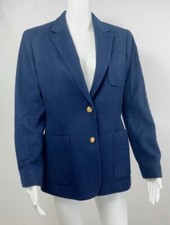 Ralph Lauren N Blue Gold Tone Button Blazer Size 10 Petite jacket wool blend