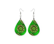 St. Patrick's Day Sunflower Wood Dangle Teardrop Print Earrings Jewelry