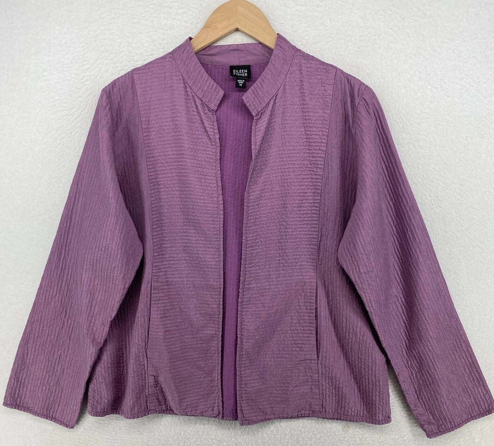 Chaqueta Eileen Fisher M Canal de Seda Arrugado Frente Abierto Manga Larga Púrpura De Colección Foto 2 de 4