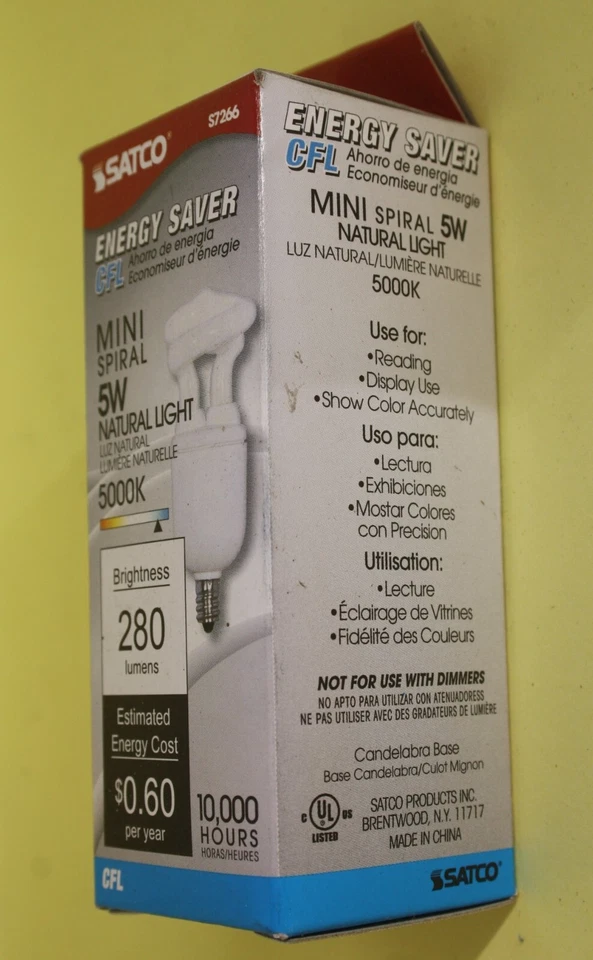 2X SATCO 5W CFL E14 BULB ENERGY SAVER CFL 5W Natural LIGHT Mini Spiral S7216 - Image 3 of 4