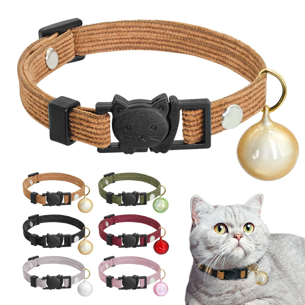 Litvibes Cat Collar With Bell,Kitten & Small Dog Soft  Adjustable,Safe,Solid,Breakaway For Cats & Puppy Paw Print - Black