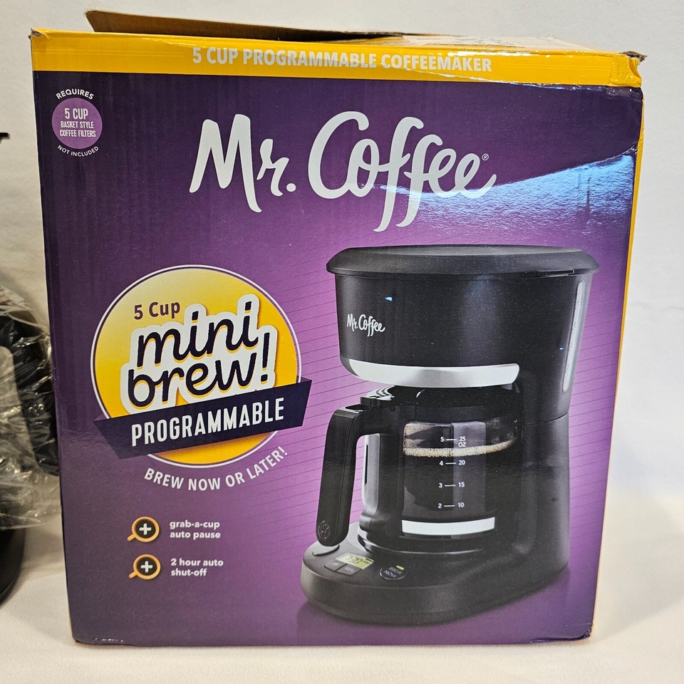 Mr Coffee 5 Cup Mini Brew Coffee Maker Programmable New Open Box Black