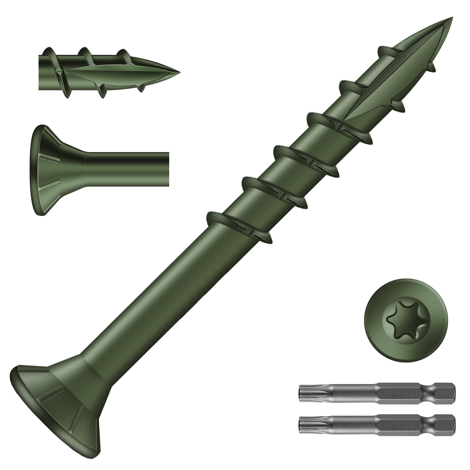 #8 x 1-1/2 Inch Exterior Deck Screws 1610Pcs 10LB Carbon Steel Green Coated Wood Screws