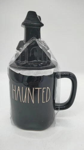 Rae Dunn by Magenta Haunted Large Coffee Mug w Lid Tea Cup Halloween House NEW