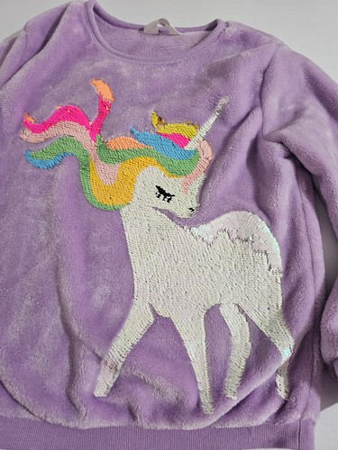 Girl’s H&M Reverse Sequin Unicorn Purple Lilac Velour Sweater Size 8-10years - Picture 2 of 8
