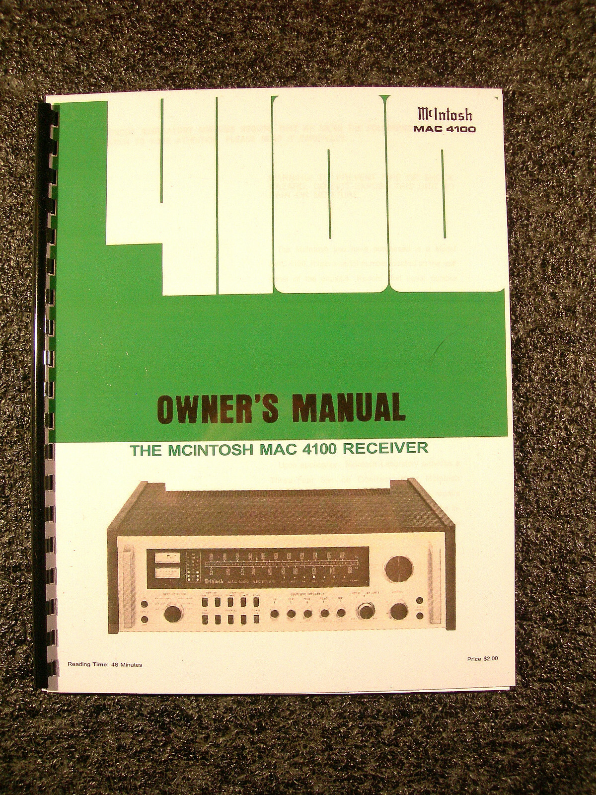 ONE BRAND NEW COPY OF MCINTOSH MAC4100 STEREO RECEIVER OWNER’S MANUAL