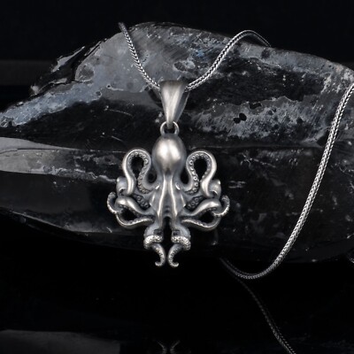 925 Sterling Silber Oktopus Anhänger & Kette. Oxidiertes Silber Oktopus Charm