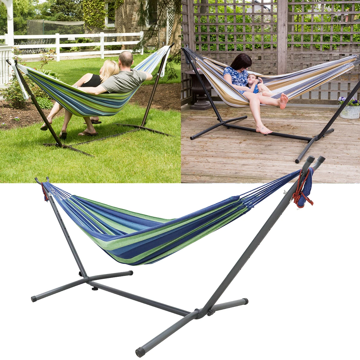 Large Outdoor Garden Hammock Bed With Heavy Duty Steel Stand Frame