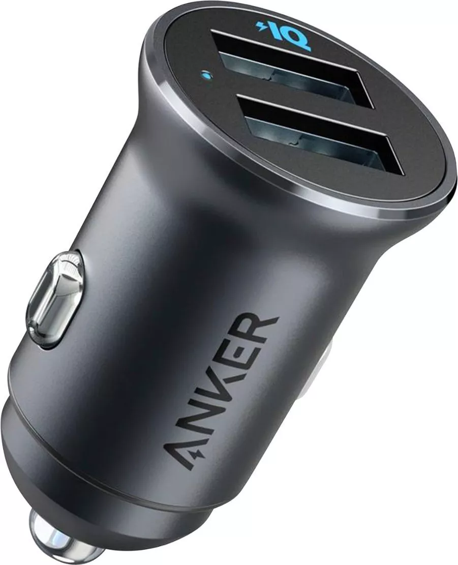 Anker Mini Car Charger Aluminum Alloy 24W Dual USB Blue LED for