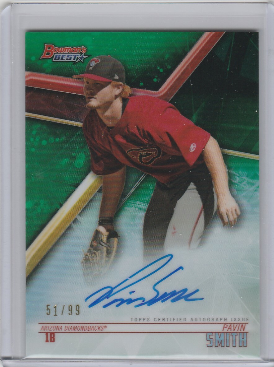 2018 BOWMAN BEST PAVIN SMITH ROOKIE GREEN REFRACTOR AUTO #/99 SP