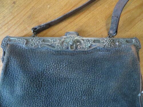Pre 1920's Antique triangle leather purse with de… - image 1
