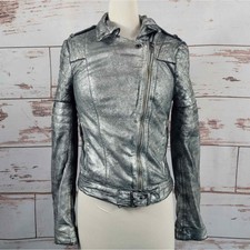 Revolve Muubaa Minsk Suede Quilted Leather Biker Jacket Silver Size Us 4