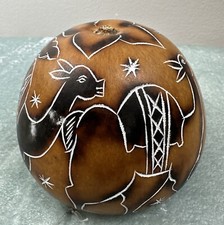 Vintage Gourd Maraca Peruvian Detailed Hand-Carved Folk Art Storytelling Gift