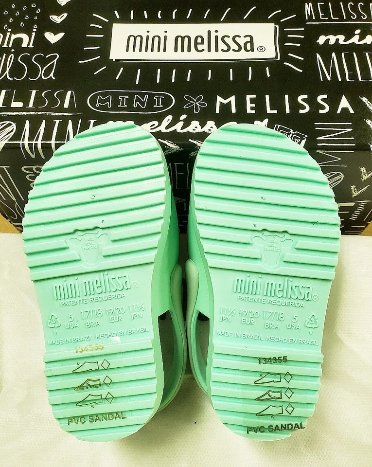 Mini Melissa Toddler Mini Mia+Fabula Sandal Flat Mint Shiny New with Box - Image 3 of 4