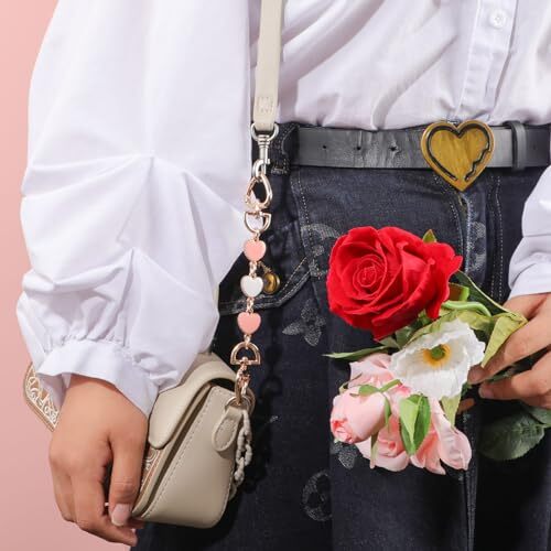 2pcs Bag Extender Chain, Heart-Shaped Purse Strap Extender Pink, White - Picture 4 of 6