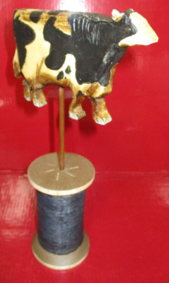 Cow Thread VTG Blossom Buckets Resin Figurine Cow Thread Spool 8.5 in Distressed ...