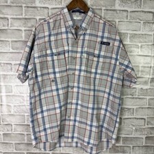 Columbia PFG Super Bahama Neutral Plaid Vented Button Up Fishing Shirt Medium