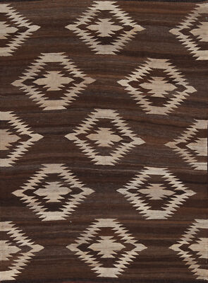 Brown Kilim Kelim Handmade Rugs Flatweave Vibrant Geometric Wool Carpet 5x6 ft