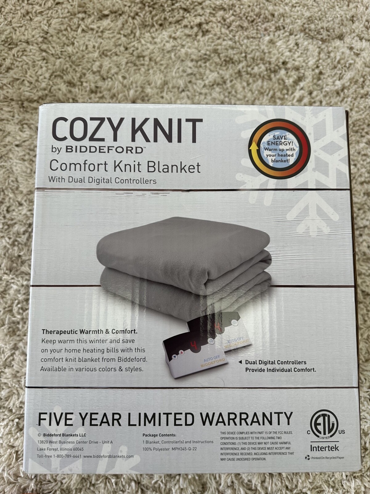 Biddeford Blanket Comfort Knit Heated Blanket Dual Digital Controller