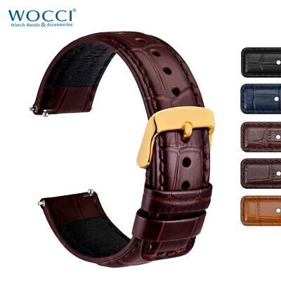 #ad WOCCI Alligator Grain Calfskin Leather Watch Strap 18mm 20mm 22mm 24mm for Men $13.99