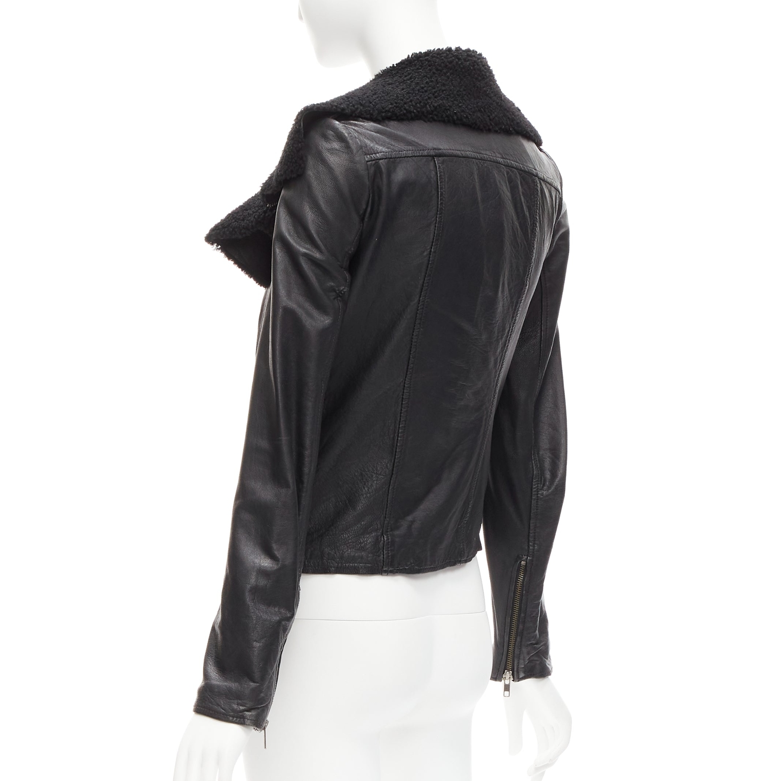 ALL SAINTS Nene black sheepskin leather shearling lined biker jacket