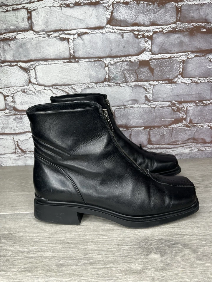 Botas Aquatalia Italia Cuero Negro Cremallera Central Tacón al Tobillo Mujer Talla 8M US/39EU Foto 3 de 4