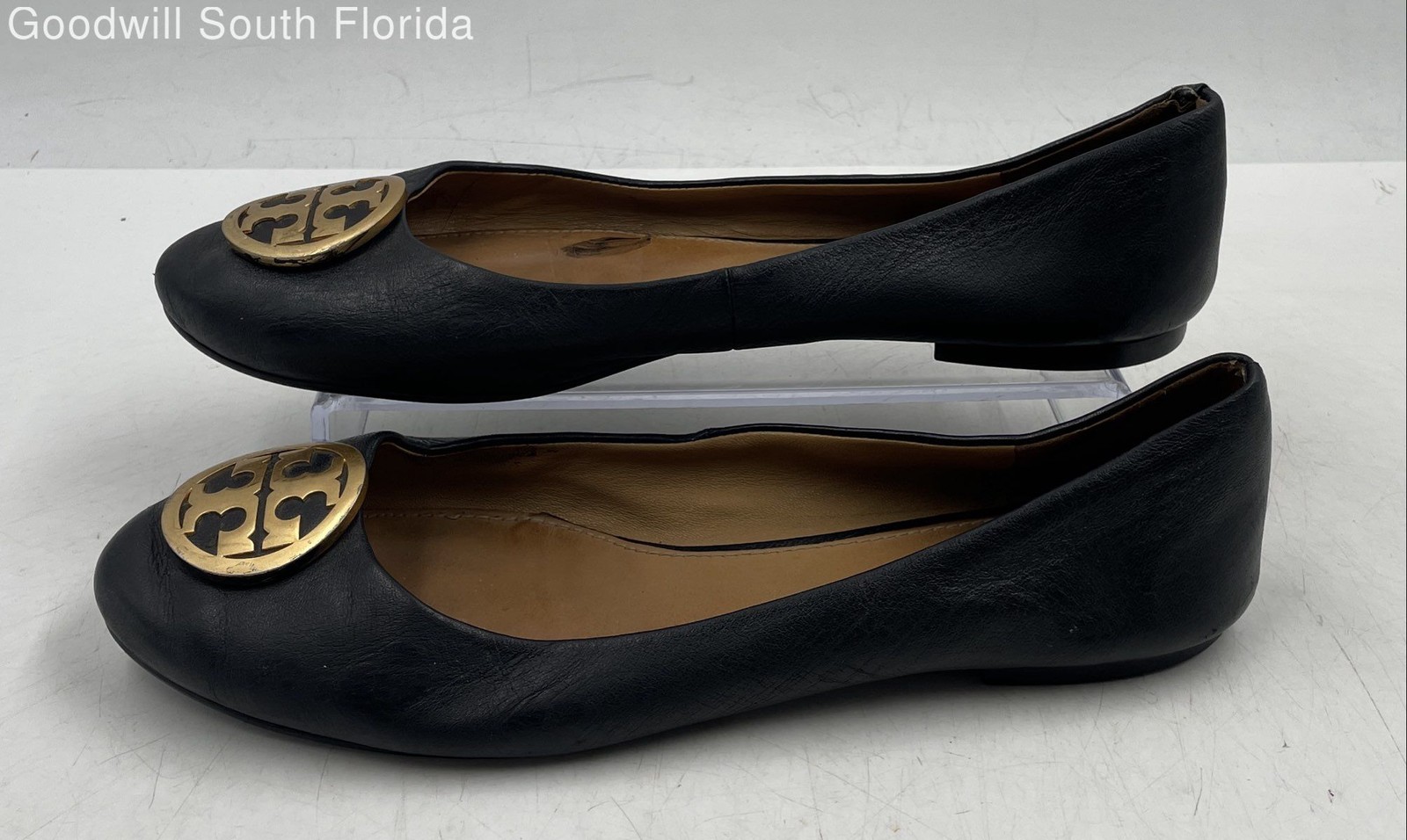 Authentic Tory Burch Womens Benton Black Leather Ballet Flats Size 8M Worn