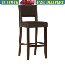 Modern High Back Barstool W/ Faux Leather Cushioning  Solid Wood Frame New