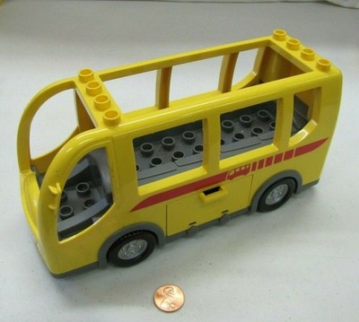 Vintage Lego Duplo LARGE YELLOW SCHOOL BUS Vehicle Blocks Luggage Engine Doors