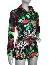 Vtg 60s Montgomery Ward Electric Floral Dagger Collar Mini Dress Belted Blouse