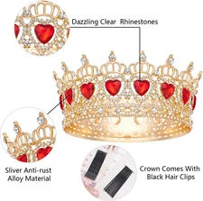 Queen Crown Wedding Rhinestone Heart Crowns and Tiaras for Women Costume Part...