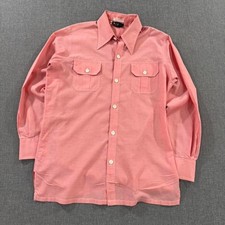Vintage 70s Disco Shirt Button-up Perma Prest Pink Salmon Mens Medium