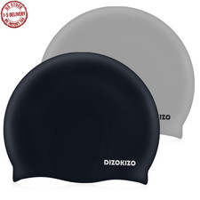 2 pcs High Elasticity Silicone Swim Cap for One Size, Black  Grey