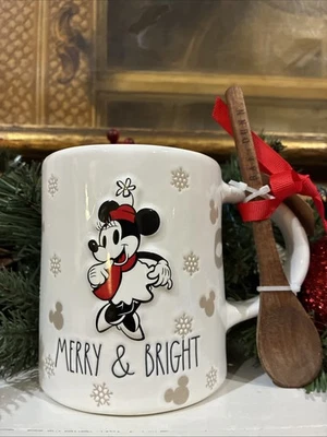 Rae Dunn Minnie Mouse MERRY & BRIGHT Mug With Spoon