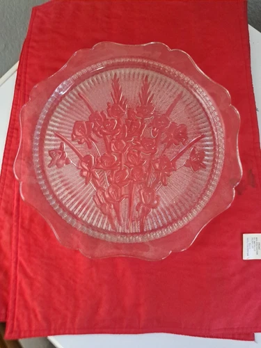 Jeannette Iris and Herringbone Depression Glass Clear 12" Chop Plate Platter