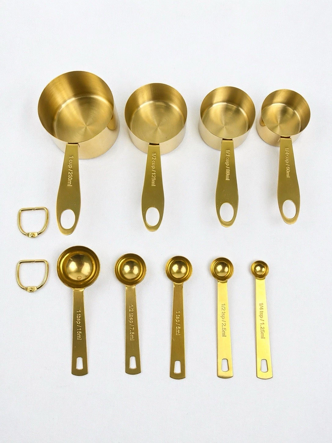 Gold Measuring Cups & Spoons Set Stainless Steel Kitchen Tools 10pc