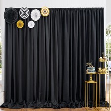 10x10 ft Black Backdrop Curtain Panels for Parties, Thick Polyester Wedding B...