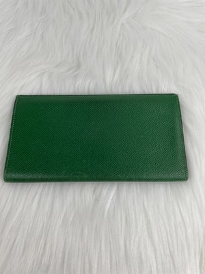 Hermes Citizen Twill  Long Wallet Green Leather Authen