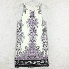 Loft Womens Dress Sheath Linen Blend Lace Trim Purple Cream Paisley Above Knee 2
