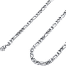 18-30 Inch Stainless Steel Figaro Chain Necklace for Men Women, 5Mm Wide Thick