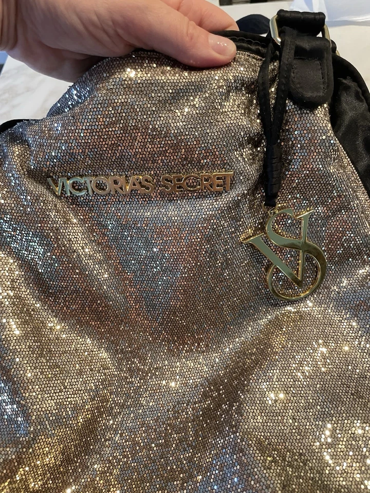 Victoria’s Secret Gold Metallic Shimmer Weekender Tote Bag. 21"X14"X8" - Image 3 of 4