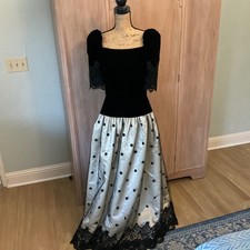 Rare VTG William Pearson 80  s Black Velvet Lace Puff Sleeve Formal Gown Sz 12