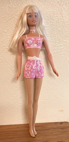 Teenage Barbie Doll Long Blonde Painted Pink Swimsuit Top Fabric Bottoms B20