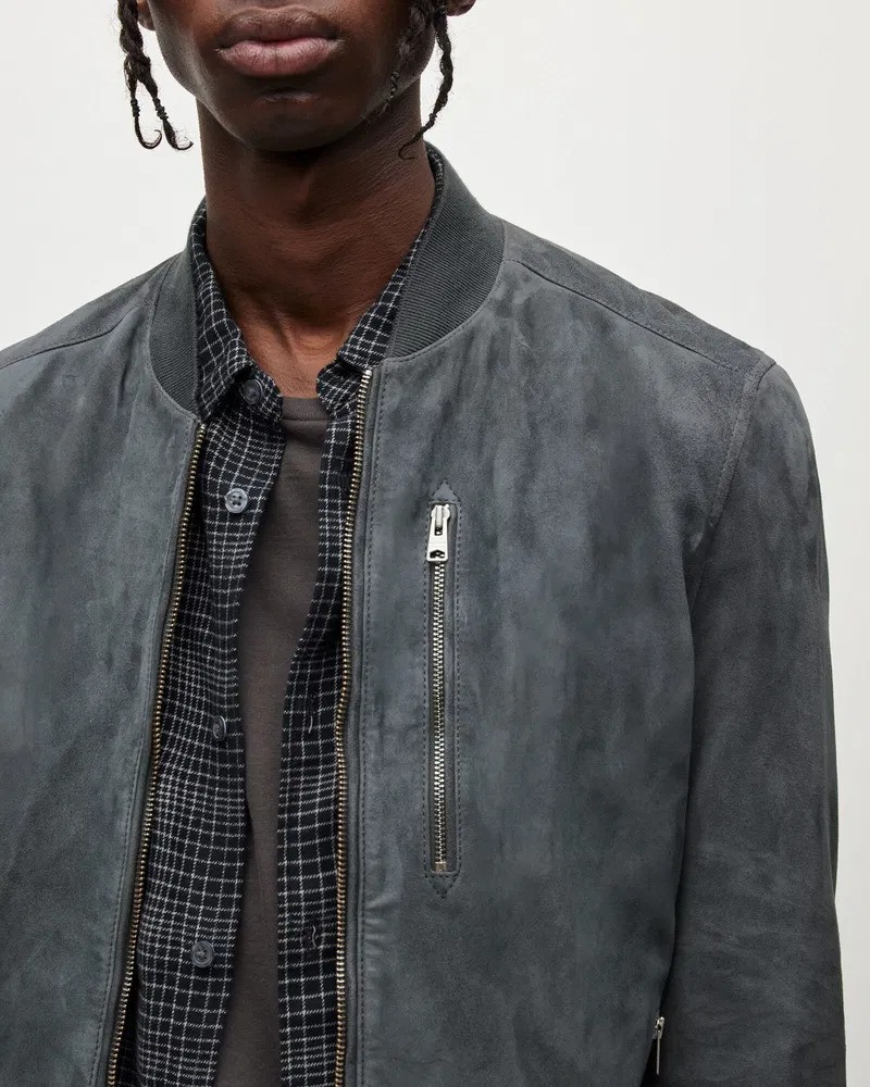 AllSaints Kemble Suede Bomber Jacket – Men’s Size S – Gray image 8