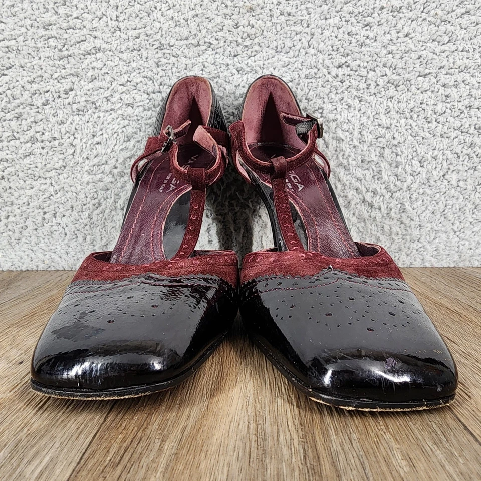 Via Spiga Mujer Talla 6.5 Borgoña Gamuza Charol Correa T Tacones Zapatos Foto 2 de 4