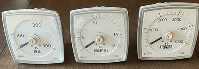 Vintage Crompton Analog Gauges - AC Volts, AC Kiloamperes, AC Kilovars