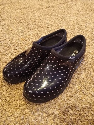 Sloggers Women's 10 Black Polka Dot Garden Rain Shoes 5113BP08 Made In USA New