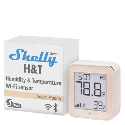 Shelly H&T Gen3 Mocha | WiFi and Bluetooth Smart Temperature & Humidity Senso...