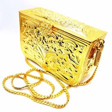 Vintage JUDITH LEIBER Hard Gold tone Metal Minaudi re evening clutch bag