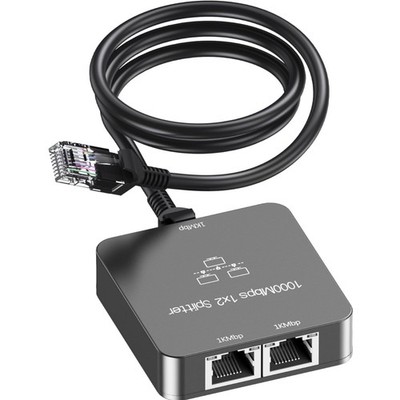 Ethernet Splitter 1 auf 2, Gigabit, Netzwerkverteiler, RJ45, 1000Mbps, Grau